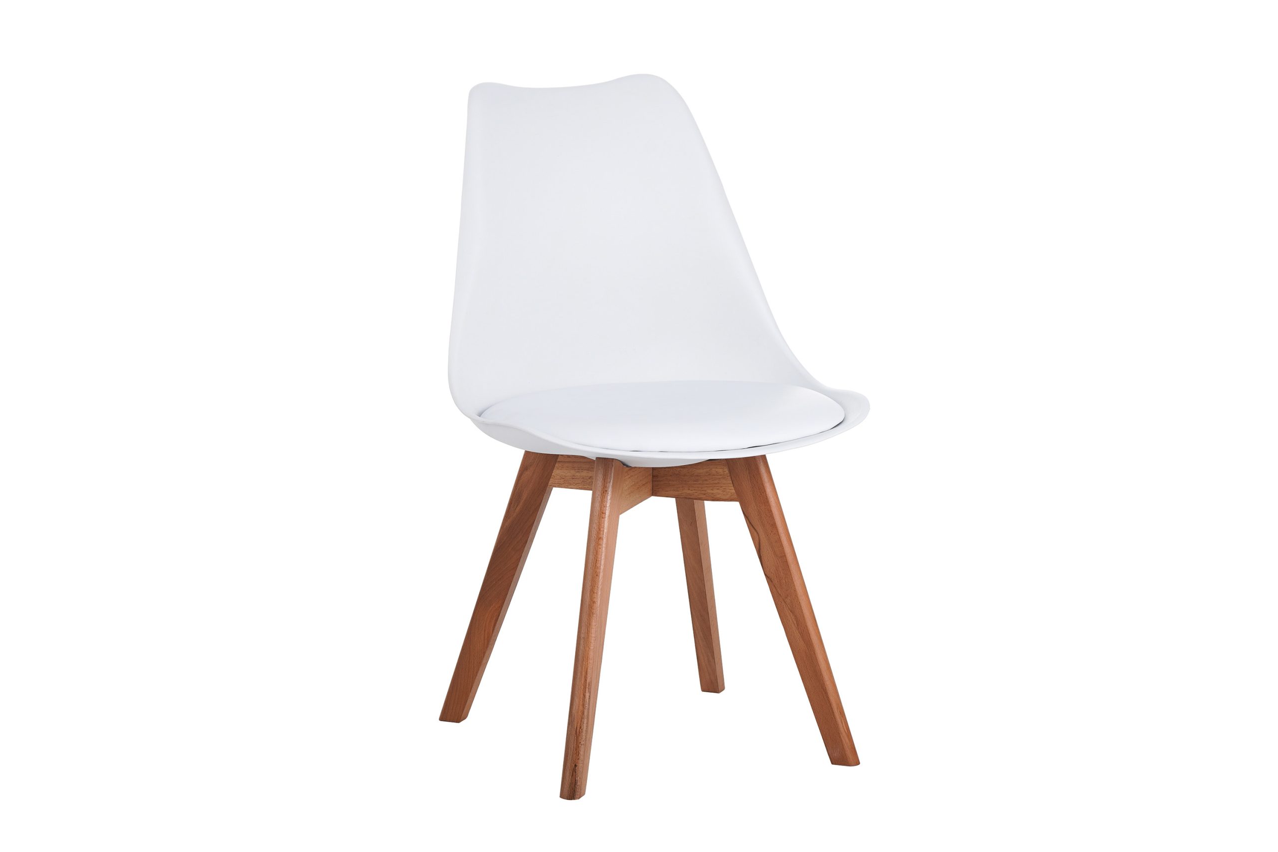 Esszimmerstuhl Weiße Sitzschale & -Polster Kunstleder Stuhlbeine Massivholz Akazienfarben LOVELACE