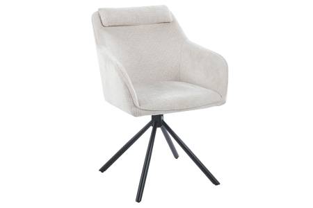 Drehstuhl 360 Grad drehbar Armlehnstuhl Stoffbezug Beige Metallgestell schwarz MUCKI