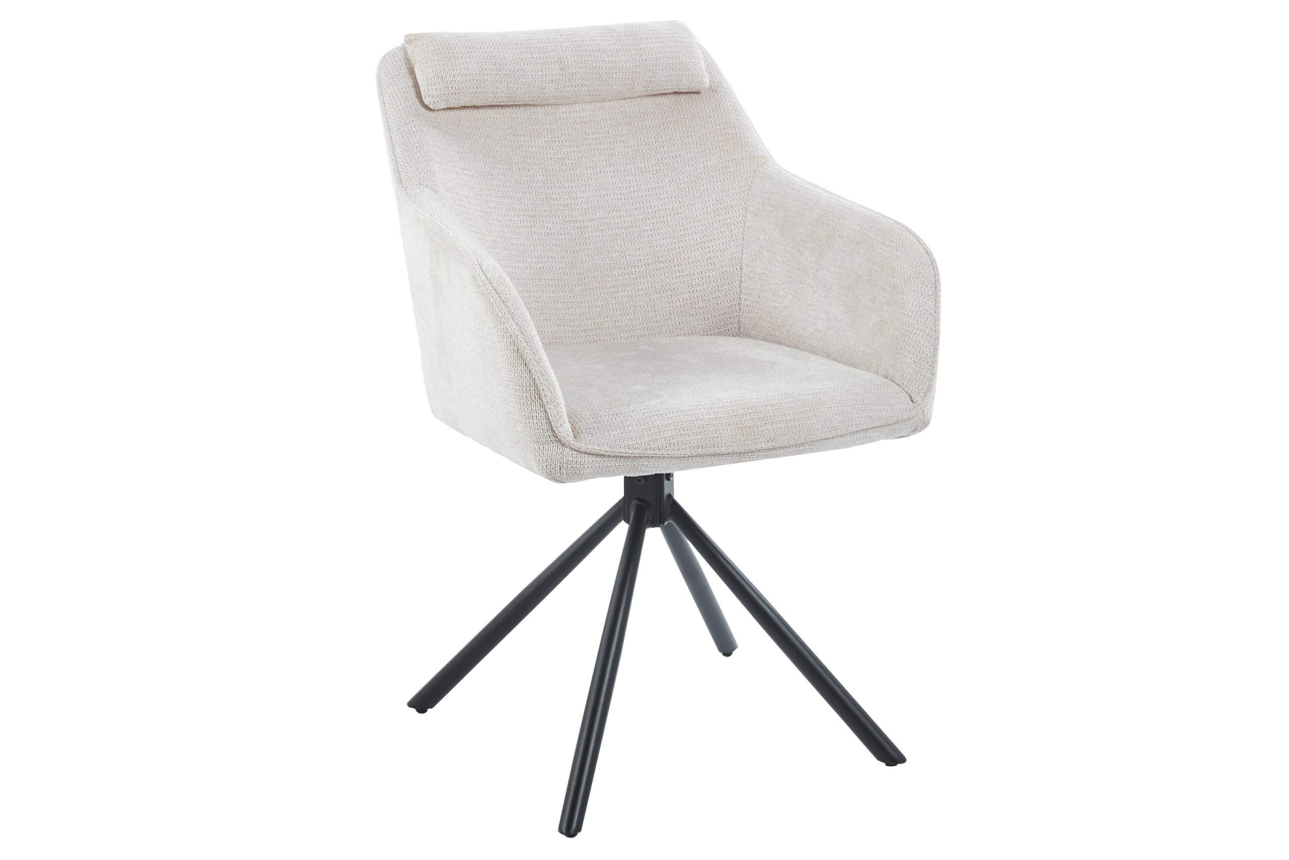 Drehstuhl 360 Grad drehbar Armlehnstuhl Stoffbezug Beige Metallgestell schwarz MUCKI