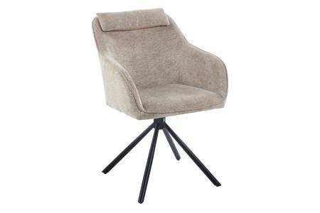 Drehstuhl 360 Grad drehbar Armlehnstuhl Stoffbezug Creme Metallgestell schwarz MUCKI