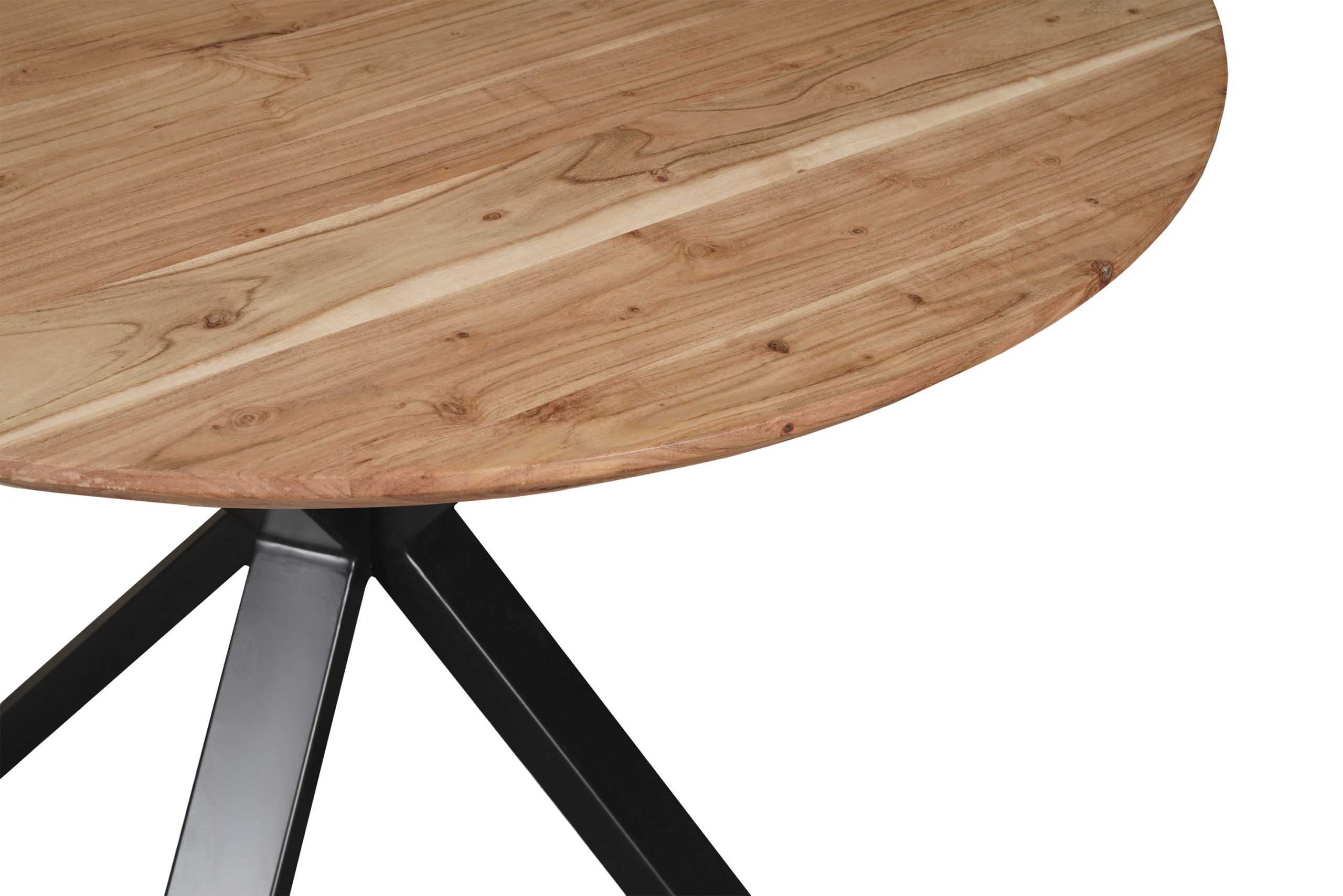 Runder Esszimmertisch Akazie naturfarben Schweizer Kante 120 cm Spider-Gestell schwarz KIMBERLY – Bild 3