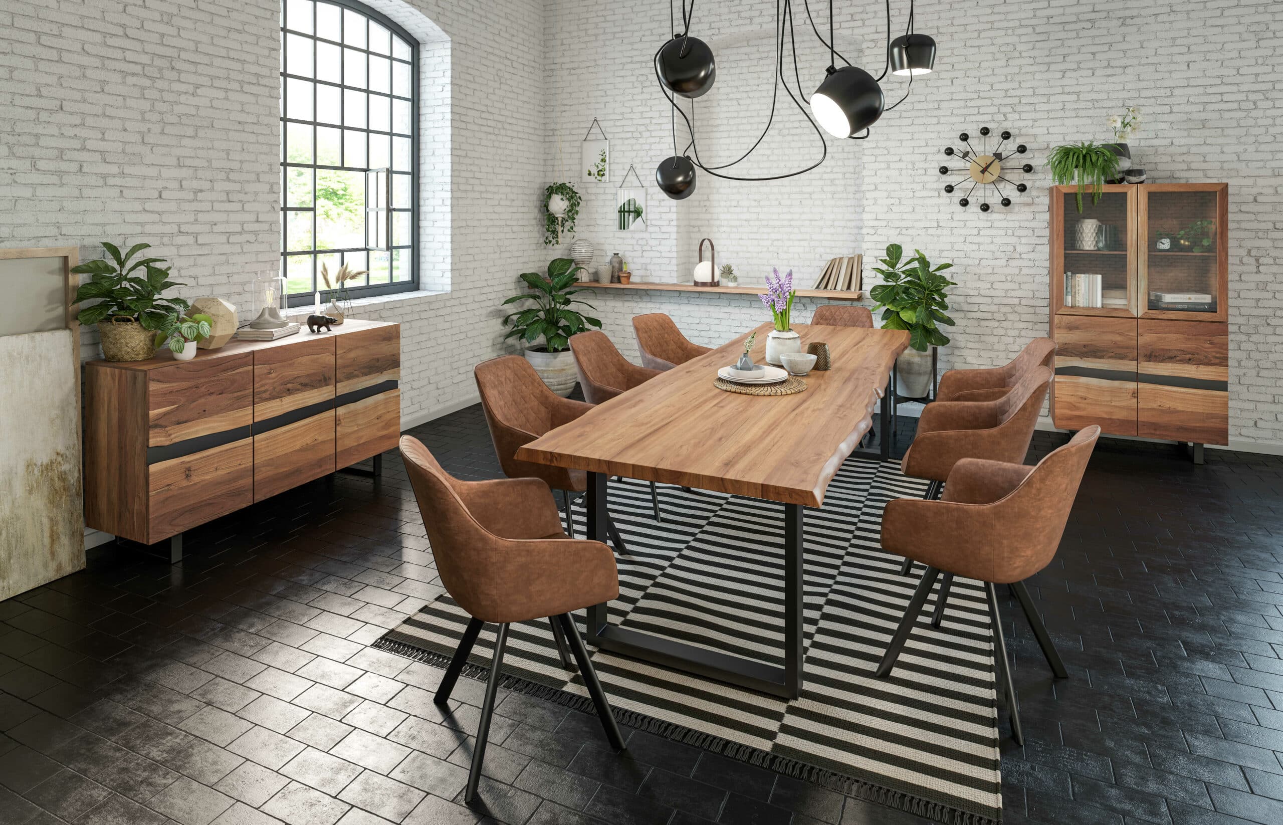 Esstisch Baumkante massiv Akazie natur 280 x 100 cm U-Gestell schwarz LIAM – Bild 5