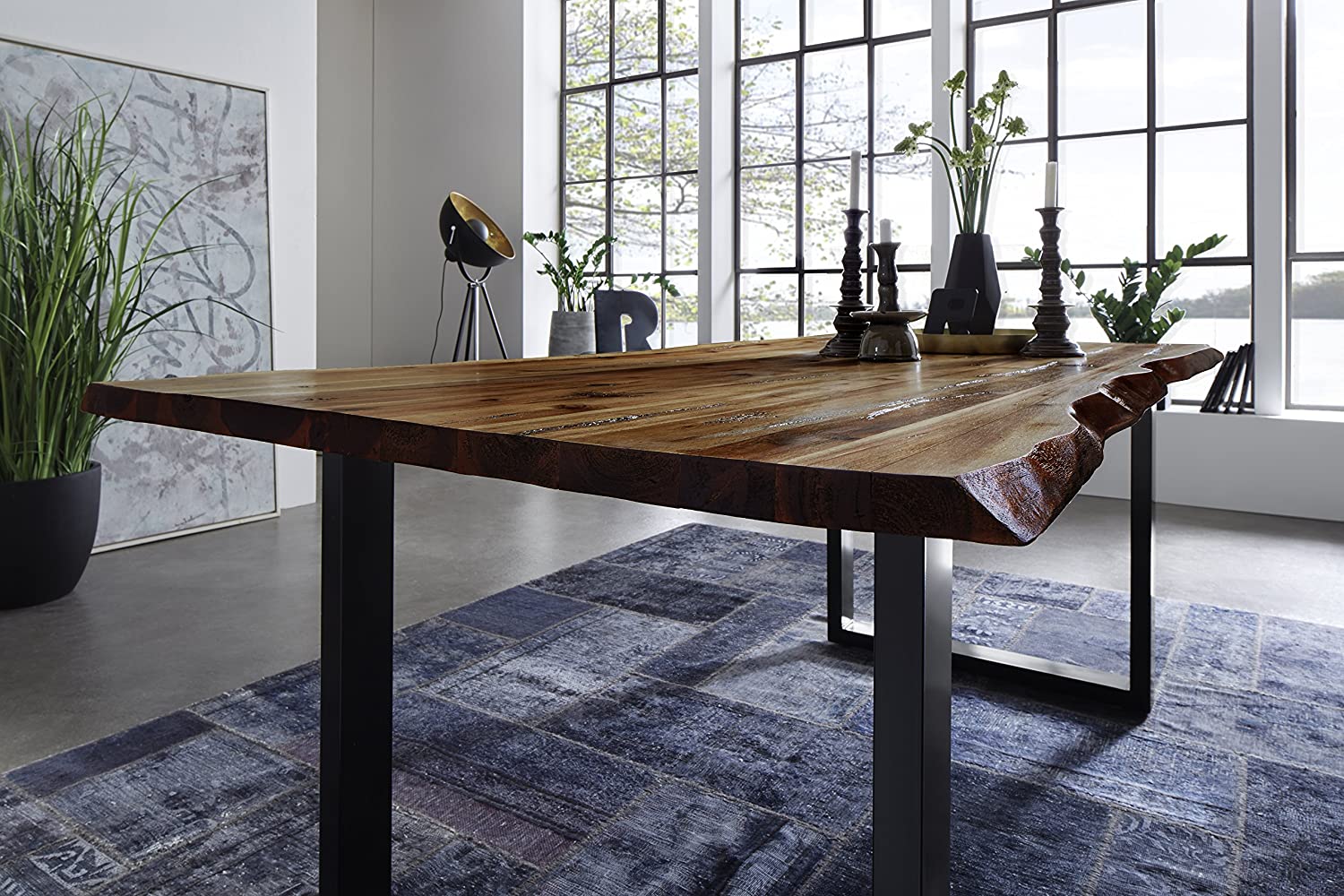 Baumkanten Tischgruppe Akazie nussbaum 120 schwarz 3tlg. QUINN – Bild 3