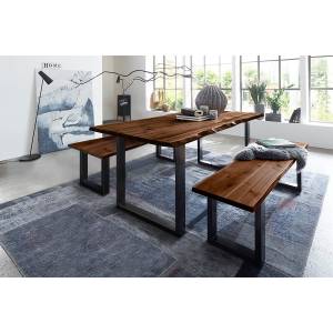 Baumkanten Tischgruppe Akazie nussbaum 140 schwarz 3tlg. QUINN