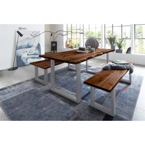 Baumkanten Tischgruppe Akazie nussbaum 220 silber 3tlg. QUINN