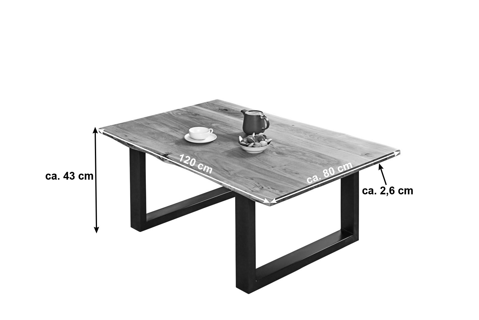 Couchtisch Baumkante massiv Akazie Natur 120 x 80 schwarz BILLY – Bild 3