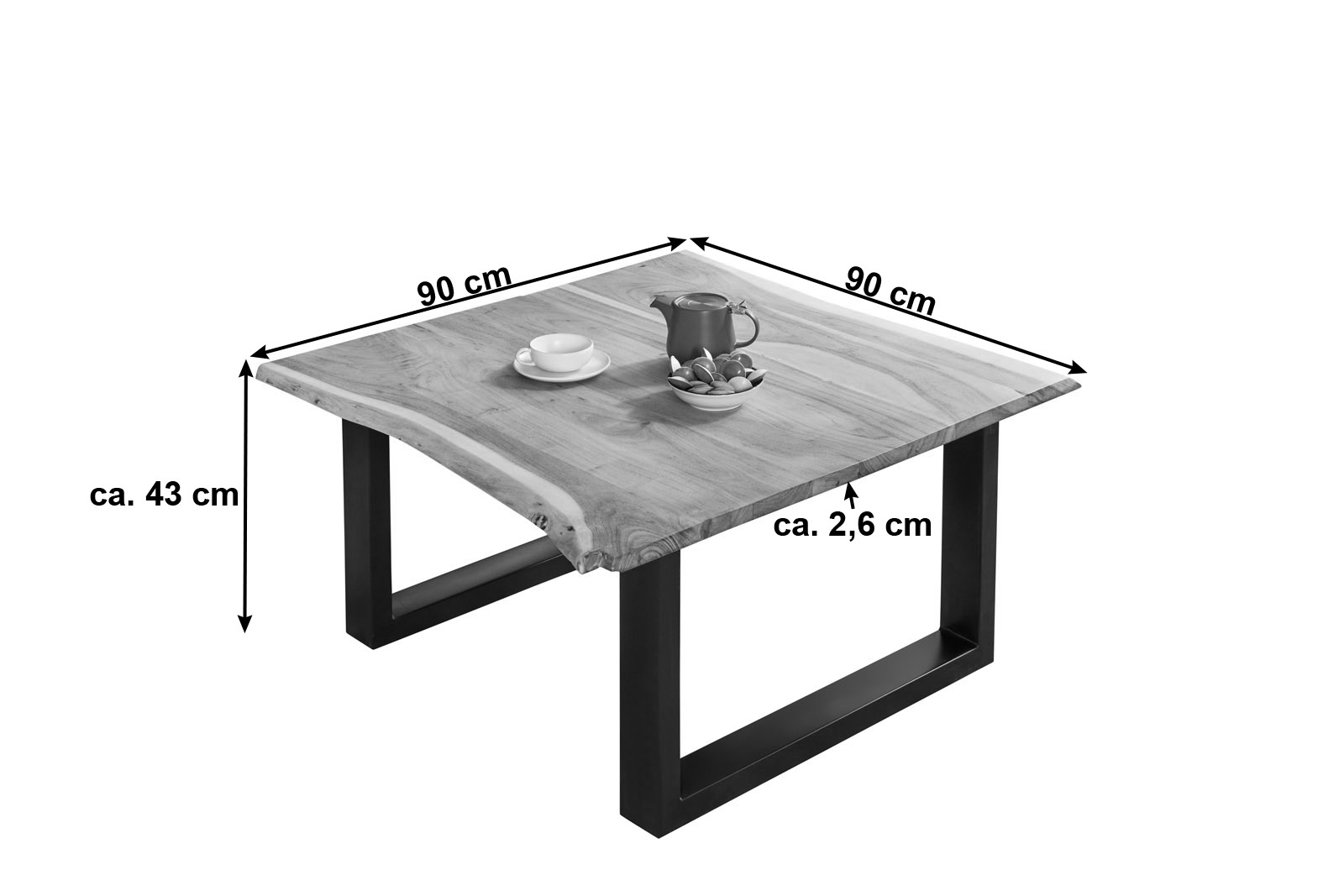Couchtisch Baumkante massiv Akazie Natur 90 x 90 schwarz BILLY – Bild 3