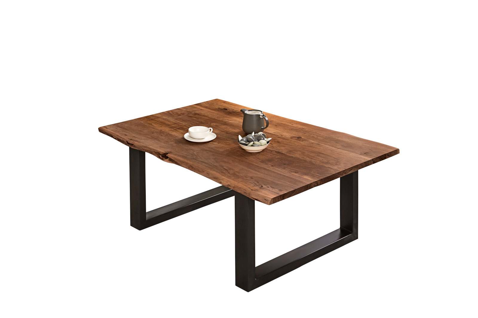 Couchtisch Baumkante massiv Akazie Nussbaum 120 x 80 schwarz BILLY – Bild 2