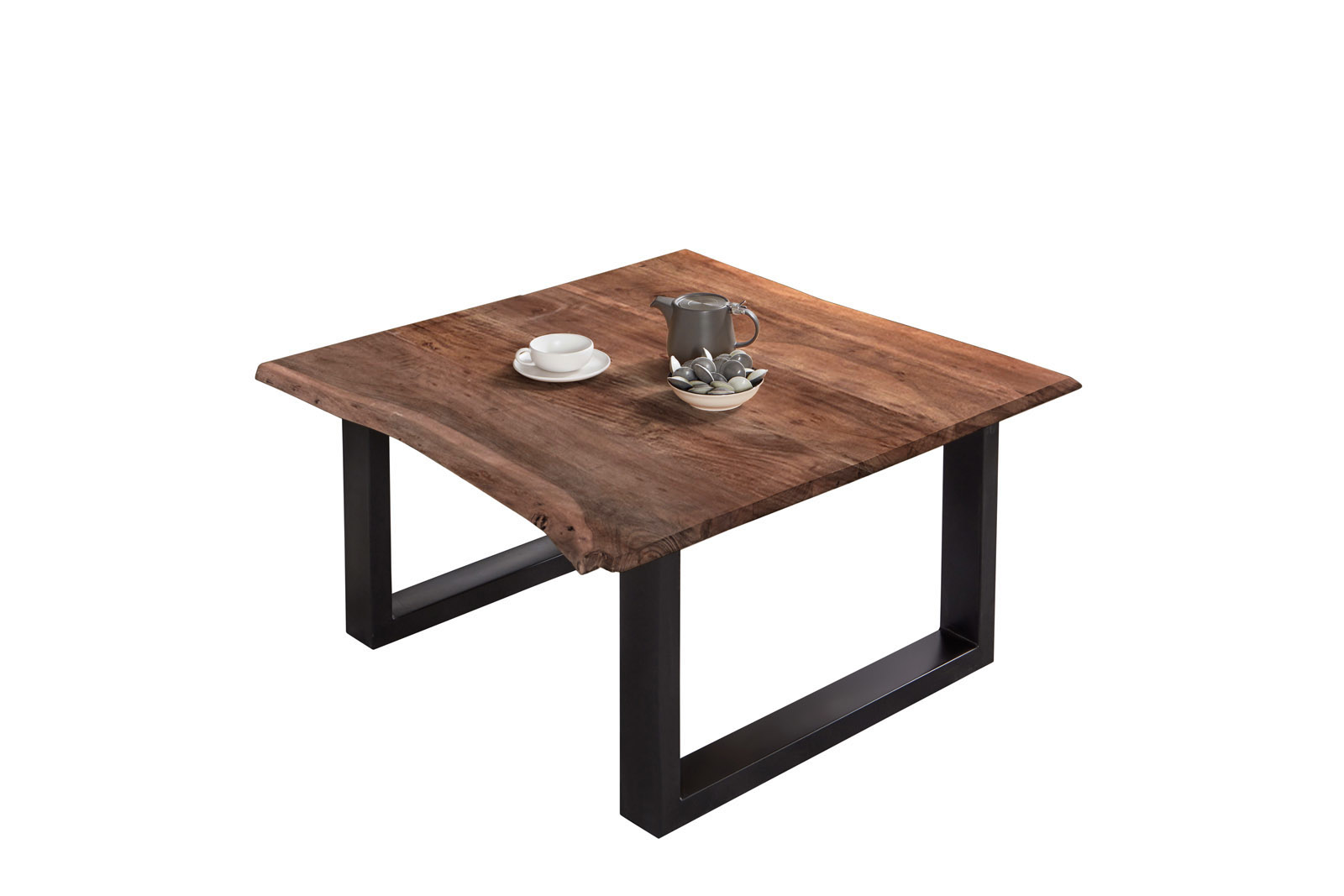 Couchtisch Baumkante massiv Akazie Nussbaum 80 x 80 schwarz BILLY – Bild 2