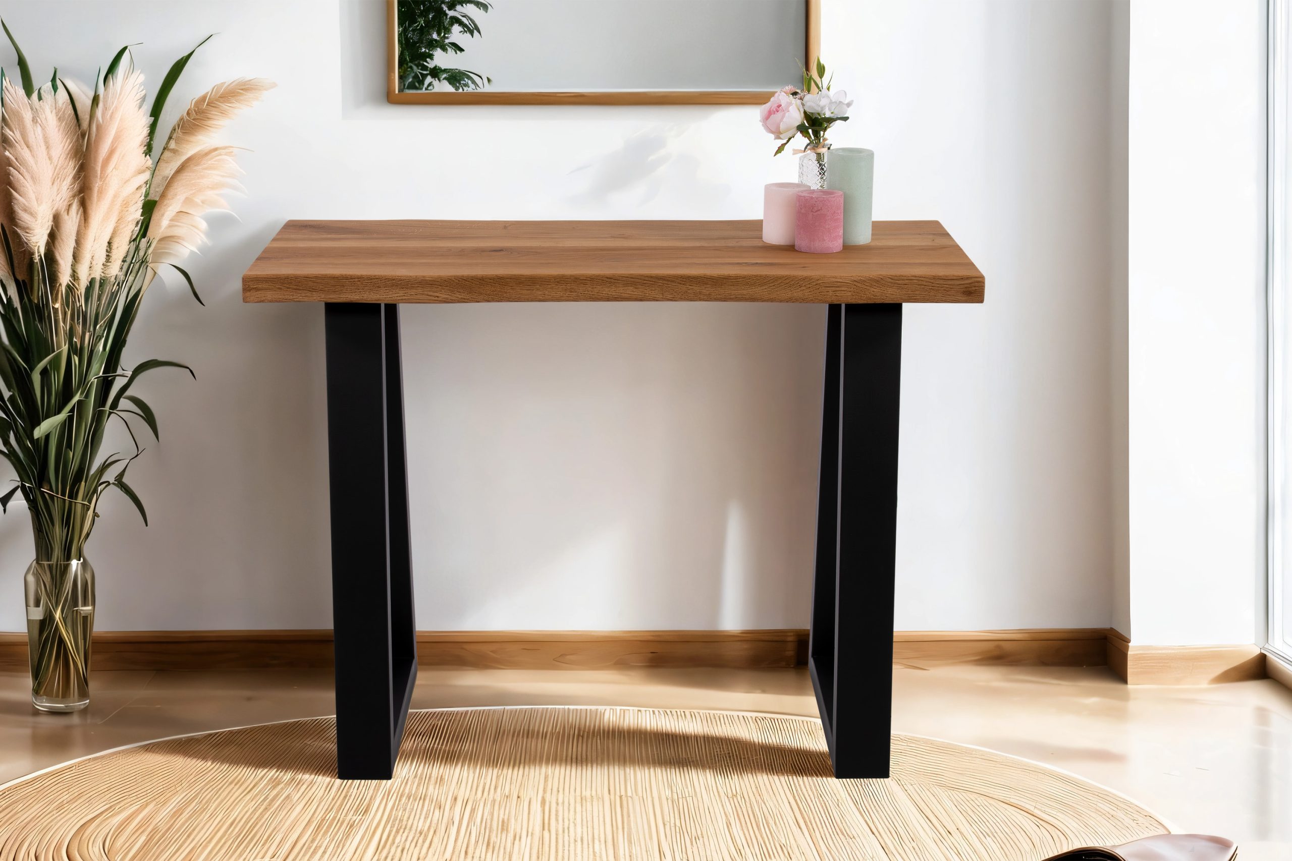 Konsolentisch 100 x 40 cm Wildeiche Trapez Metallgestell Flurtisch Ablage Gerda