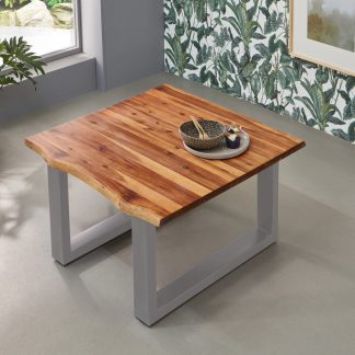 Baumkanten Couchtisch 80 x 80 cm Akazie/cognac silber ESRA