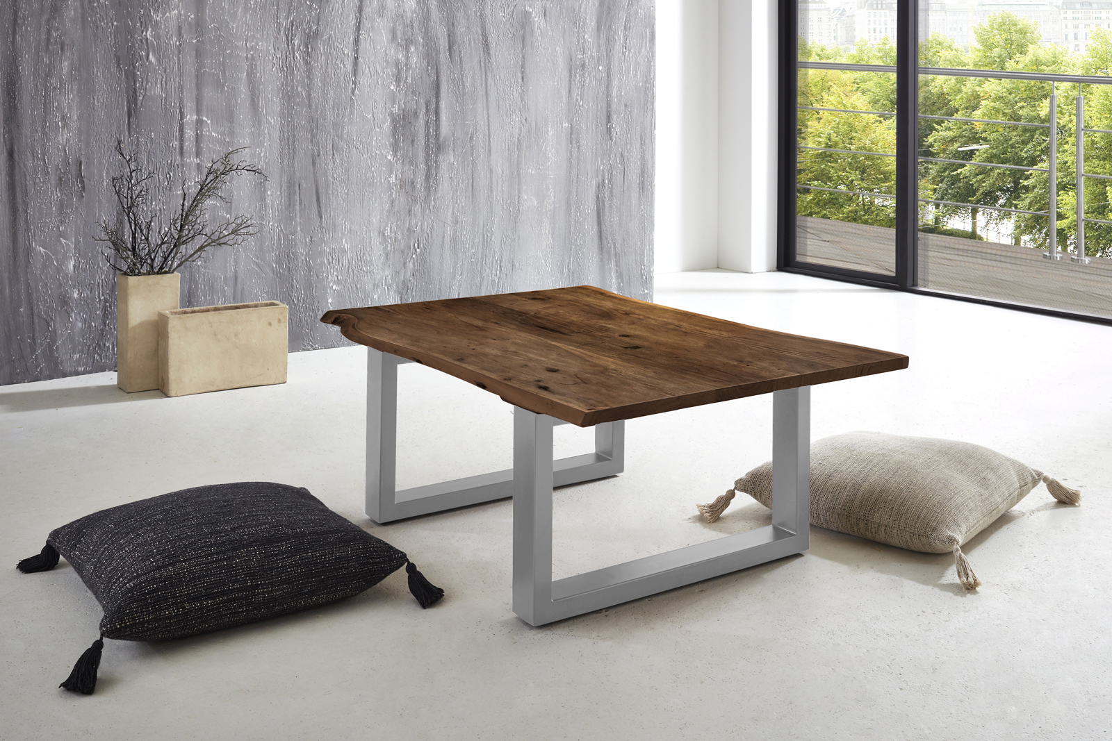 Couchtisch Baumkante 120 x 80 cm Akazie nussbaumfarben silber LUBIN