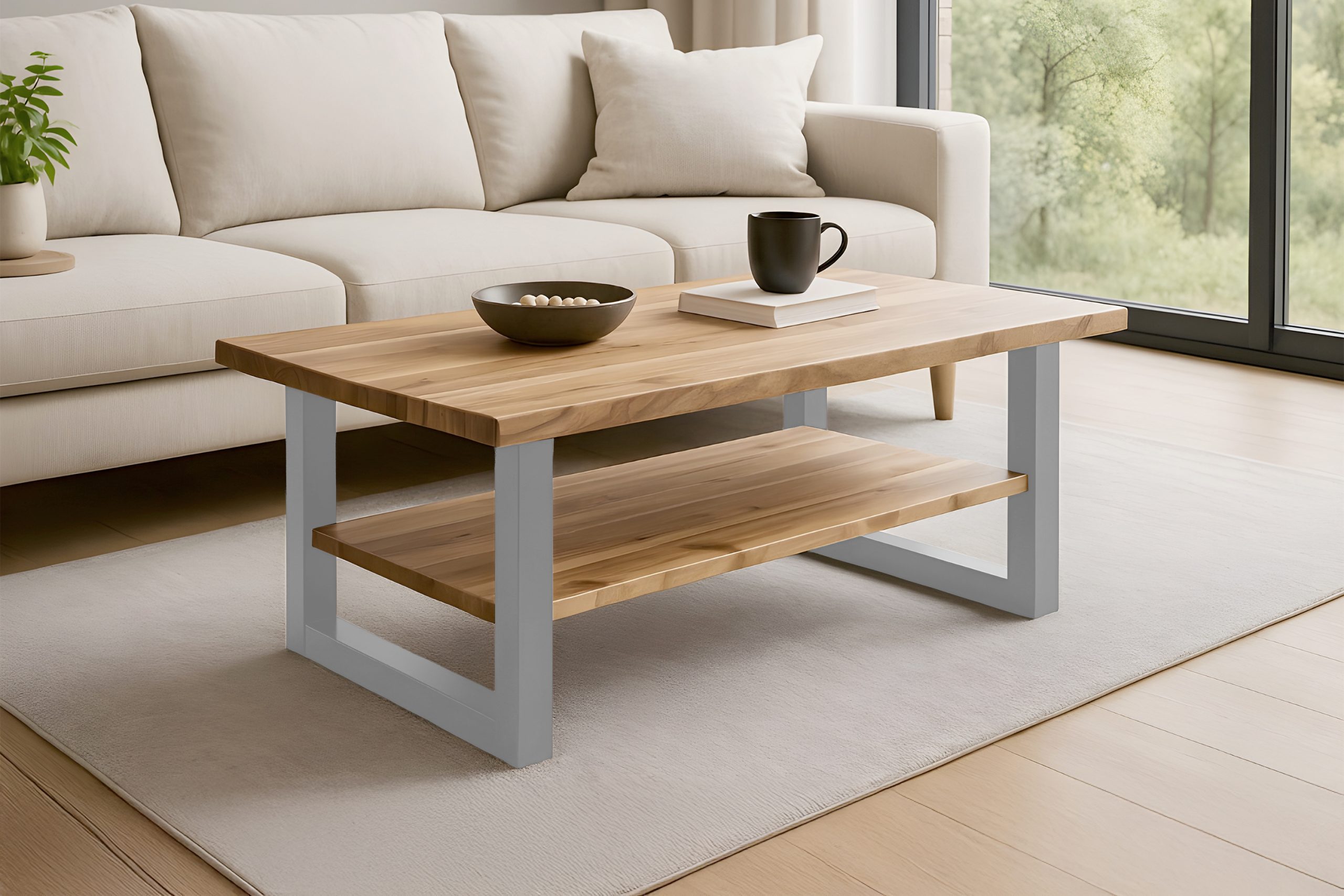 Couchtisch Baumkante massiv Akazie natur lackiert 115x65 cm silber PATRICK