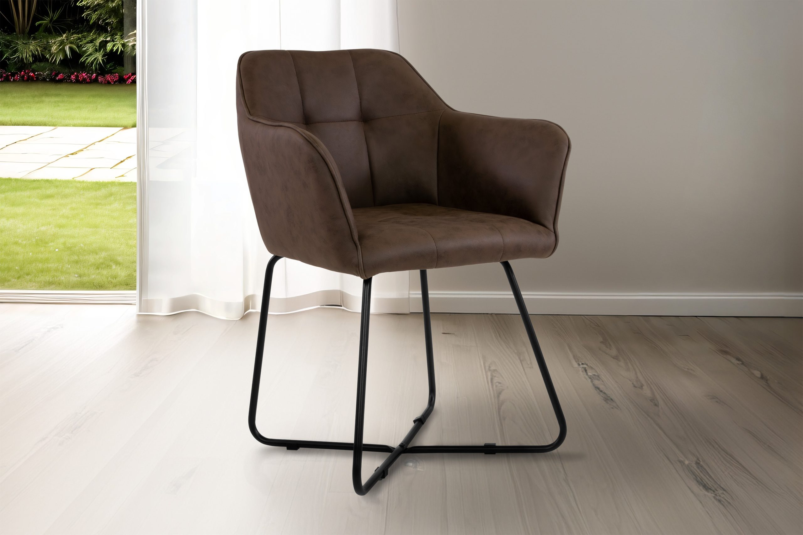 Esszimmer Armlehnstuhl Wildleder-Optik Metallbeine schwarz KIRIN – Bild 4