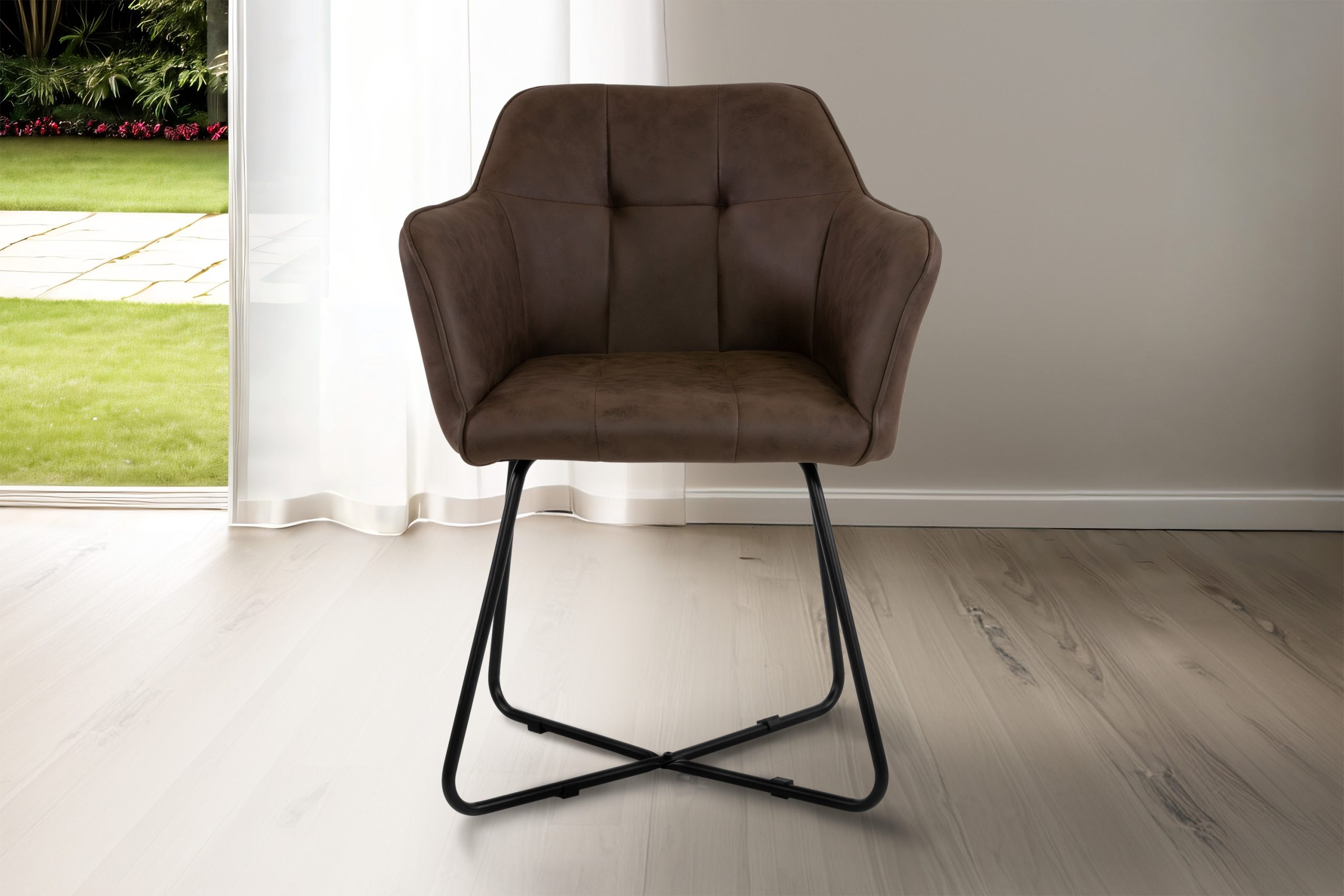 Esszimmer Armlehnstuhl Wildleder-Optik Metallbeine schwarz KIRIN – Bild 5