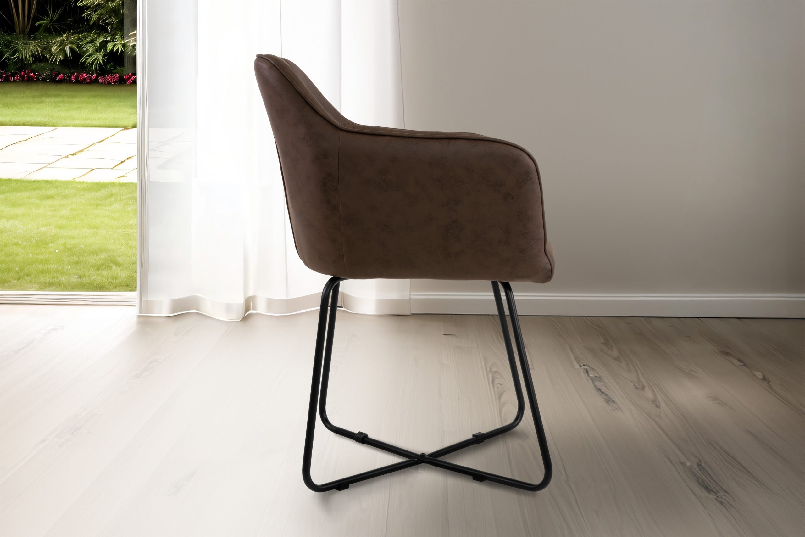 Esszimmer Armlehnstuhl Wildleder-Optik Metallbeine schwarz KIRIN – Bild 6