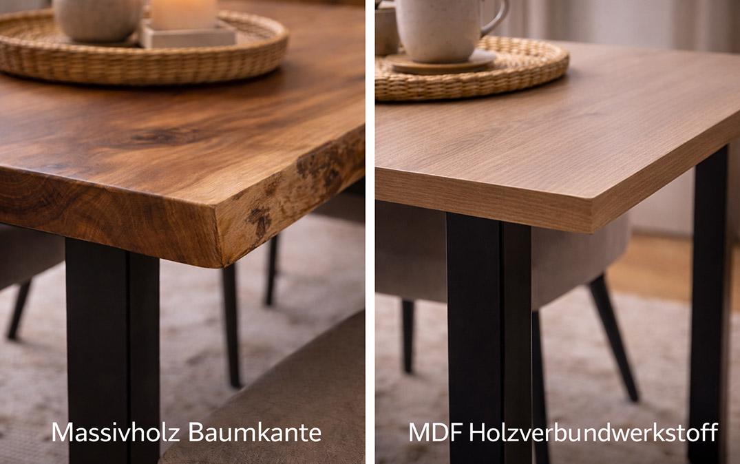 Massivholz-Tisch im Vergleich zu Furnier-MDF Tisch
