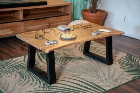 Couchtisch Baumkante Akazie natur 115 x 60 cm Trapez-Gestell schwarz APRIL