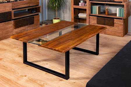 Couchtisch Baumkante massiv Akazie nougat 118 x 80 schwarz FRANCO