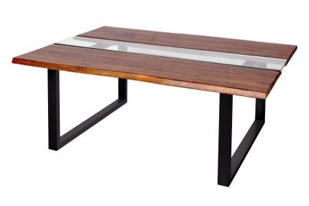 B-Ware Couchtisch Baumkante massiv Akazie nougat 118 x 80 schwarz FRANCO