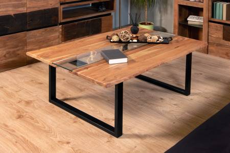 Couchtisch Baumkante massiv Akazie stone 118 x 80 schwarz FRANCO