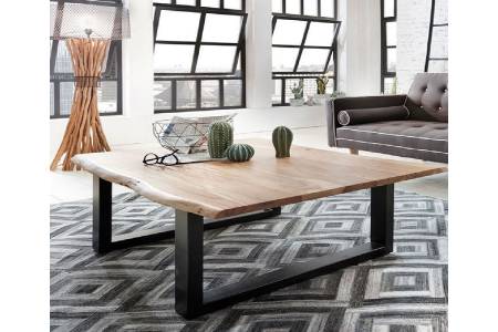 Couchtisch Baumkante 120 x 80 cm Akazie naturfarben schwarz PAUL