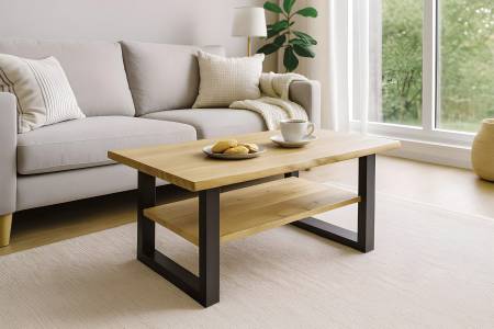 Couchtisch Baumkante massiv Eichenholz geölt 115x65 cm schwarz PATRICK