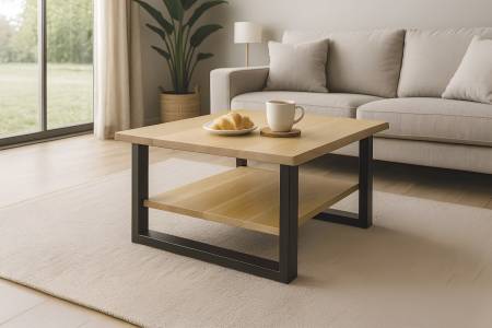 Couchtisch Baumkante massiv Eichenholz geölt 90x90 cm schwarz PATRICK