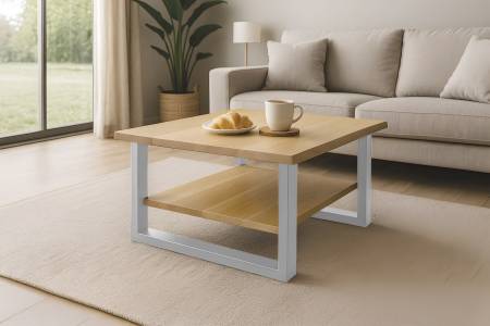 Couchtisch Baumkante massiv Eichenholz geölt 90x90 cm silber PATRICK