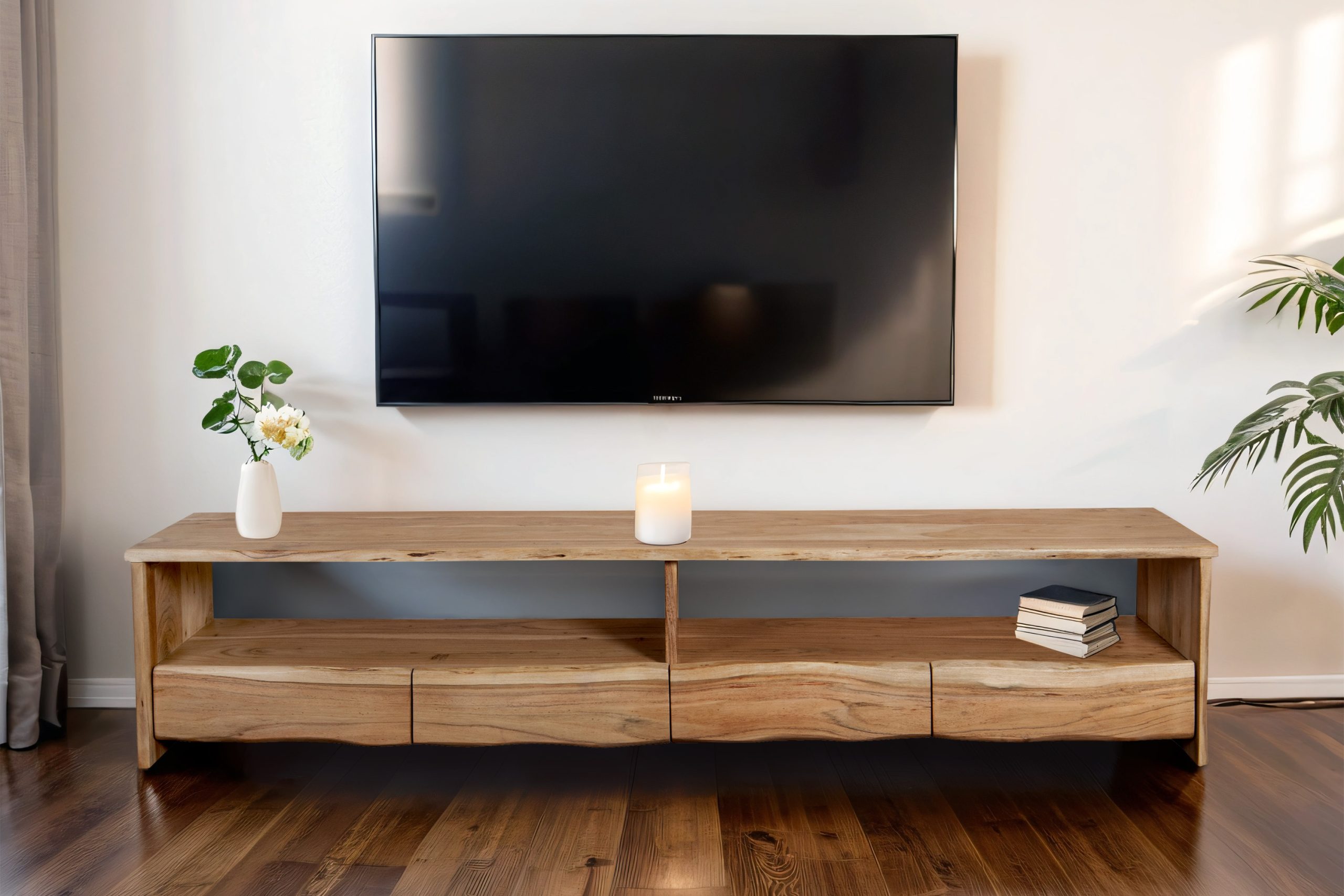 Lowboard Akazienholz massiv natur TV-Board 230 x 45 x 50 cm DAHLIA III