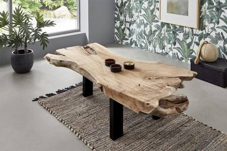 Couchtisch Baumkante massiv Teakholz Wurzelholz 120 x 80 x 40 schwarz Ibiza