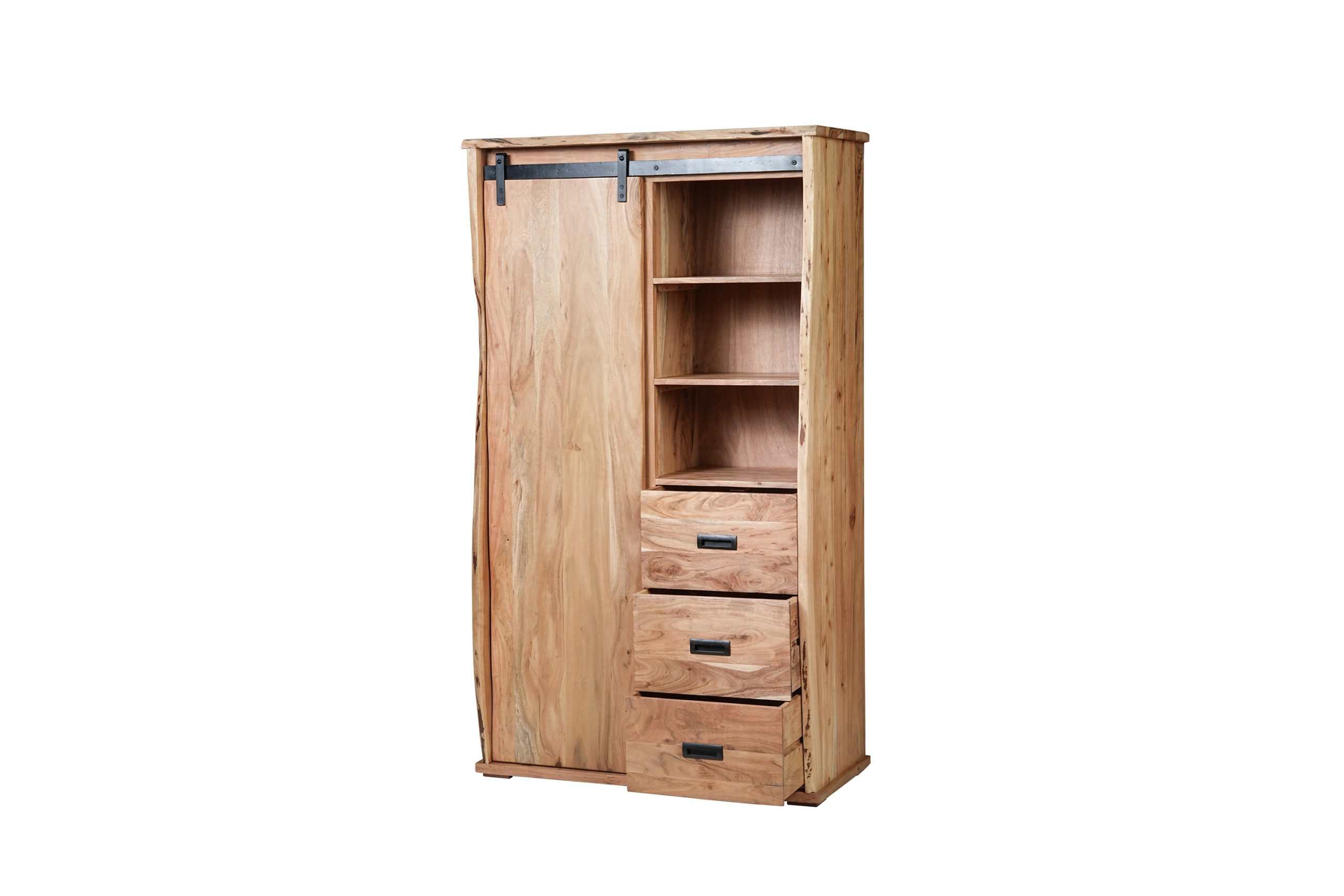 Kleiderschrank 100x45x175 cm Baumkante Akazienholz massiv natur gusseiserne Elemente LIAN I – Bild 2