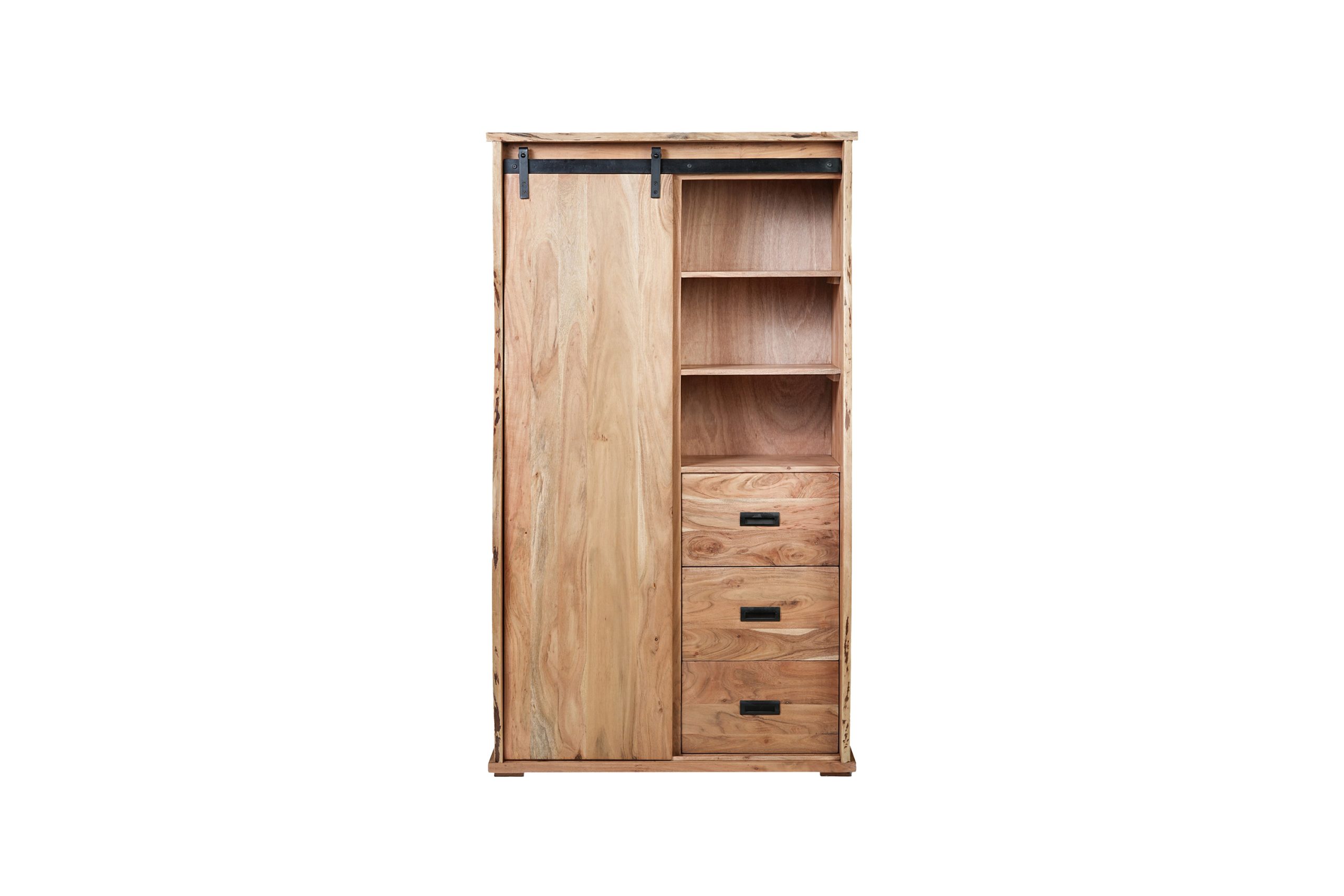 Kleiderschrank 100x45x175 cm Baumkante Akazienholz massiv natur gusseiserne Elemente LIAN I – Bild 8
