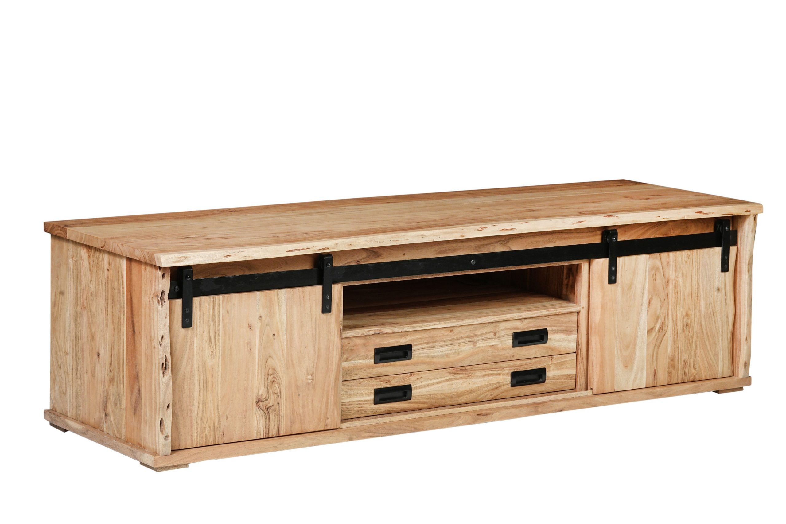 Lowboard 180x55x50 cm Baumkante Akazienholz massiv natur gusseiserne Elemente LIAN I – Bild 2