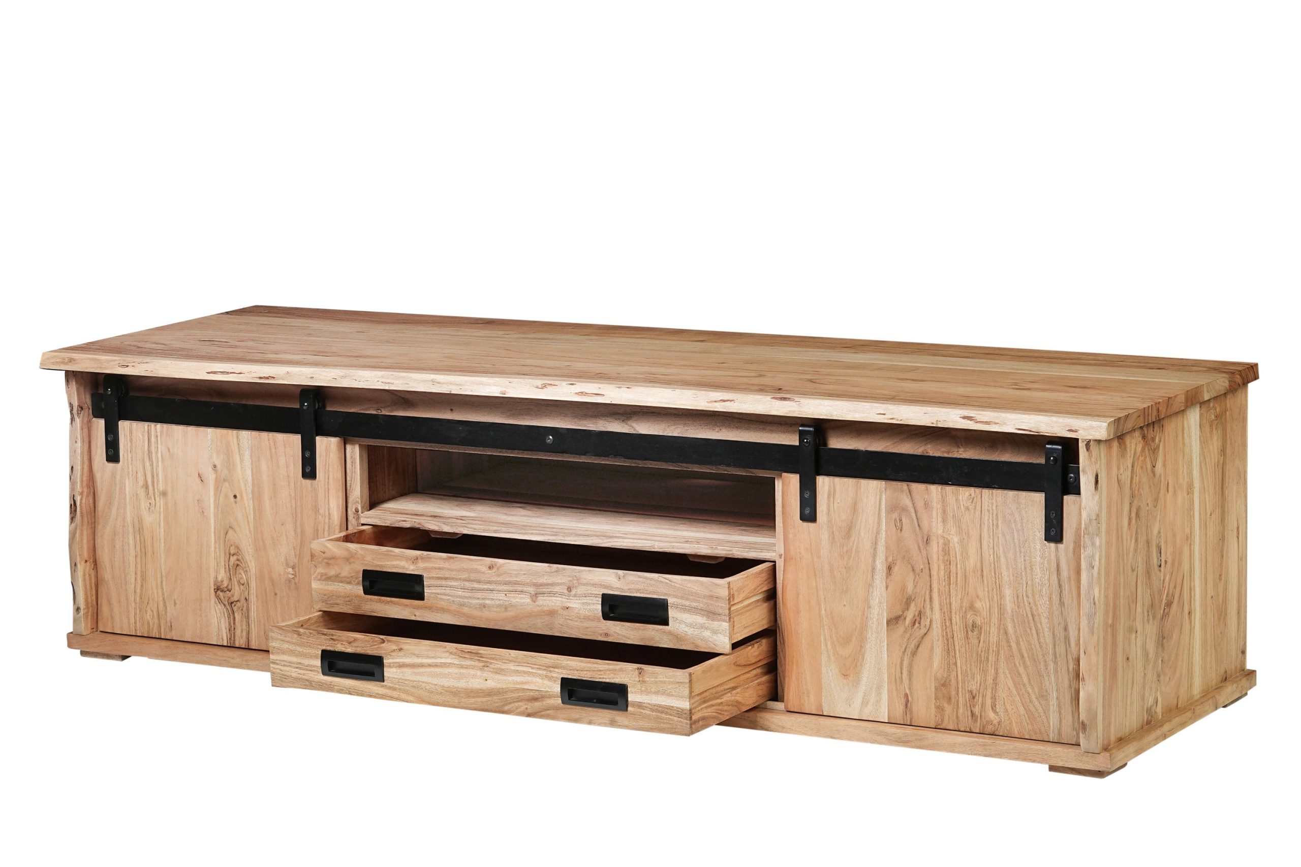 Lowboard 180x55x50 cm Baumkante Akazienholz massiv natur gusseiserne Elemente LIAN I – Bild 4