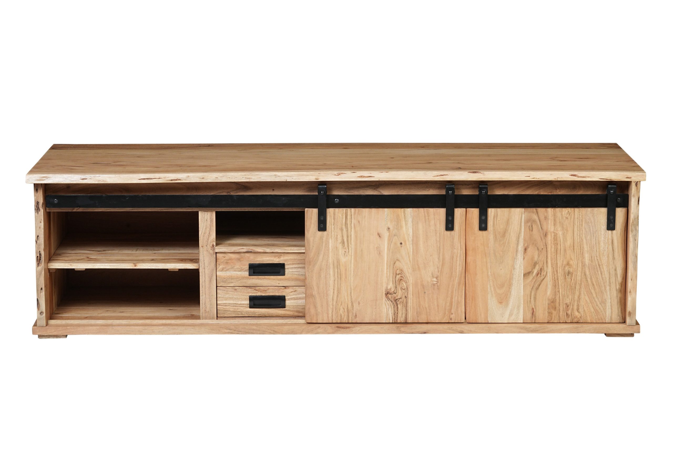 Lowboard 180x55x50 cm Baumkante Akazienholz massiv natur gusseiserne Elemente LIAN I – Bild 5