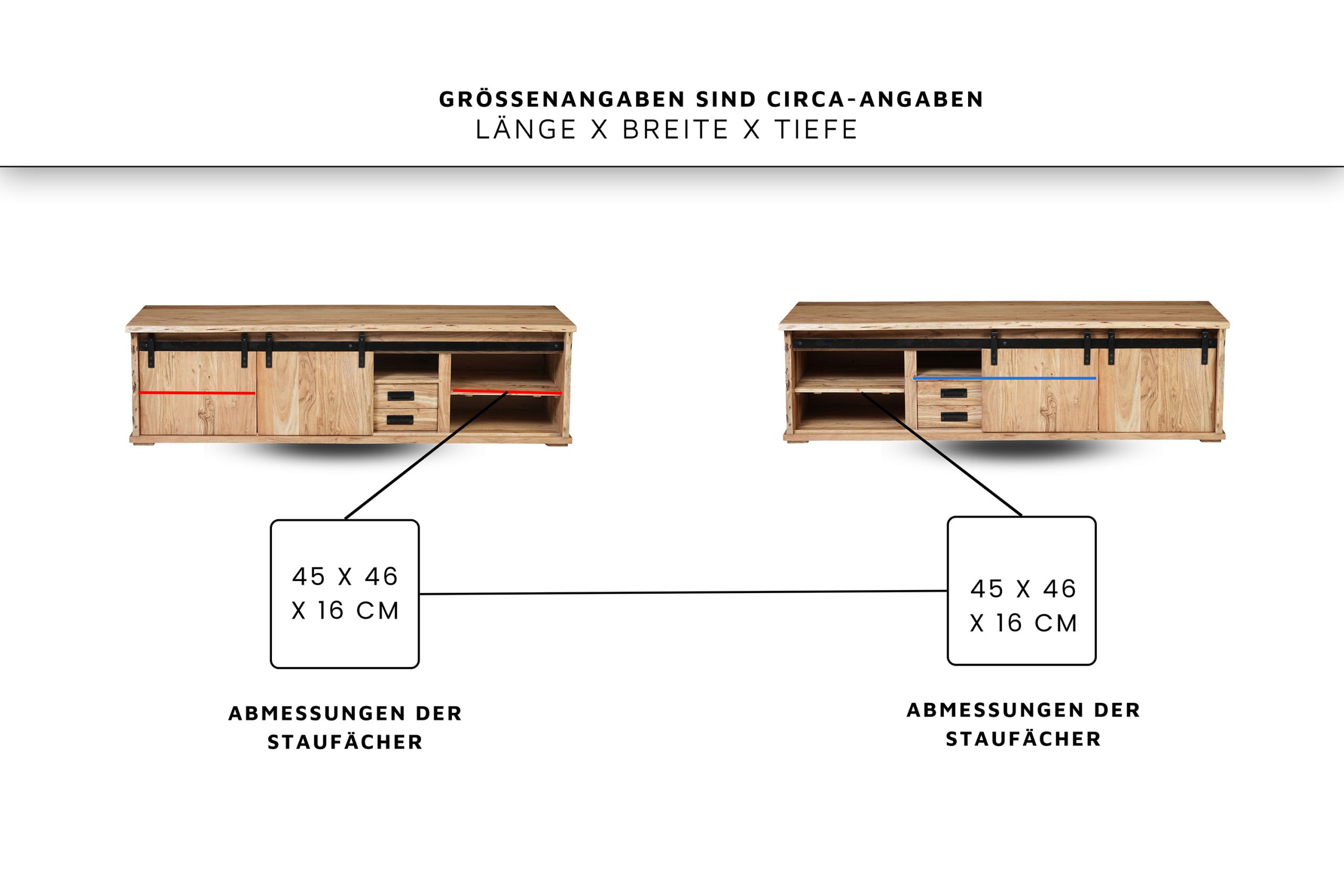 Lowboard 180x55x50 cm Baumkante Akazienholz massiv natur gusseiserne Elemente LIAN I – Bild 6
