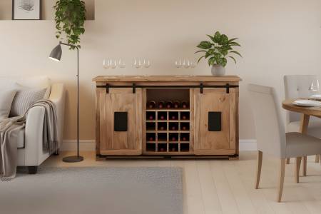 Wein-Sideboard Akazienholz massiv natur Weinschrank 145 x 45 x 85 cm LIBRO