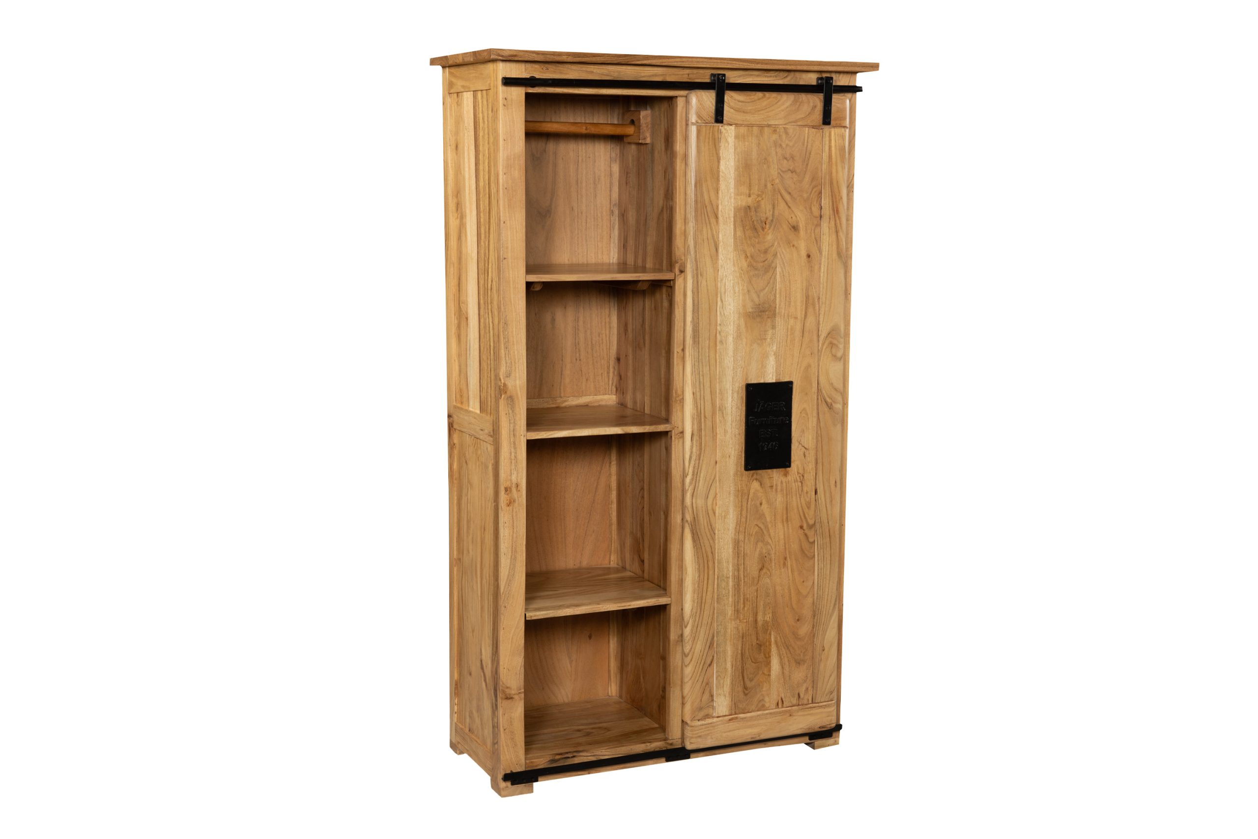 Kleiderschrank Akazienholz massiv natur Gusseisen-Griffe & Reling 100 x 175 x 45 cm LIBRO – Bild 2