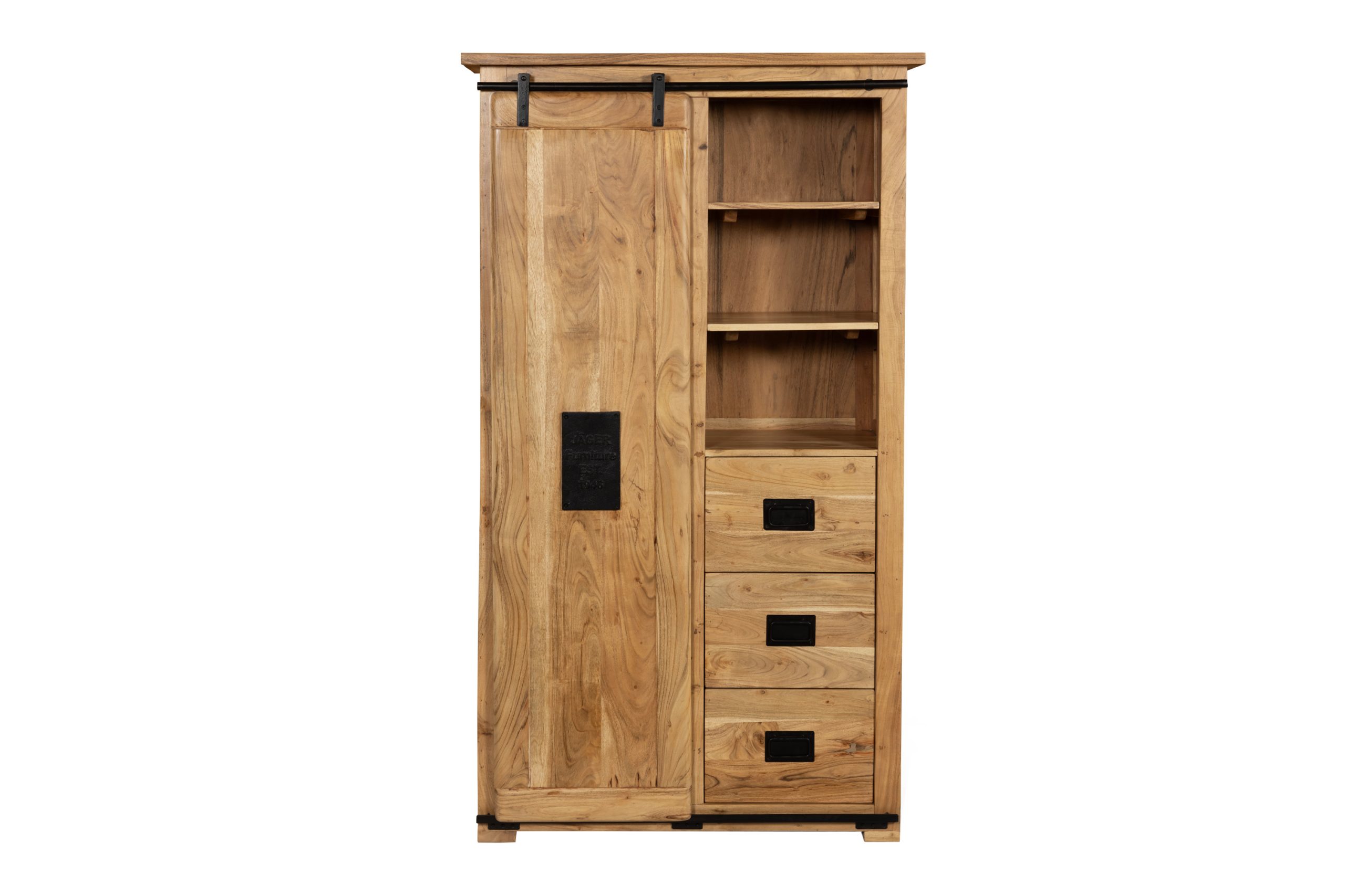 Kleiderschrank Akazienholz massiv natur Gusseisen-Griffe & Reling 100 x 175 x 45 cm LIBRO – Bild 4