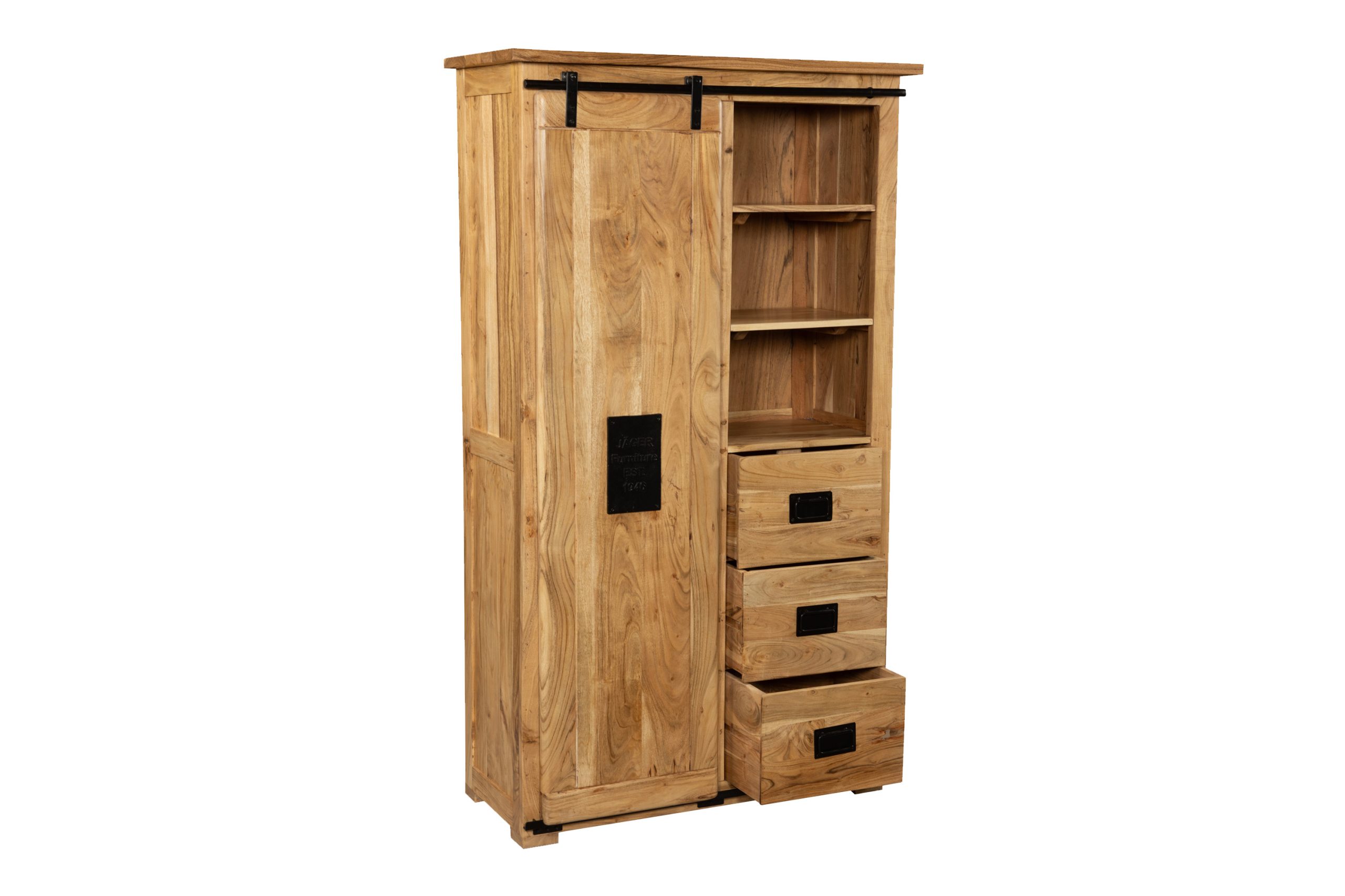 Kleiderschrank Akazienholz massiv natur Gusseisen-Griffe & Reling 100 x 175 x 45 cm LIBRO – Bild 5