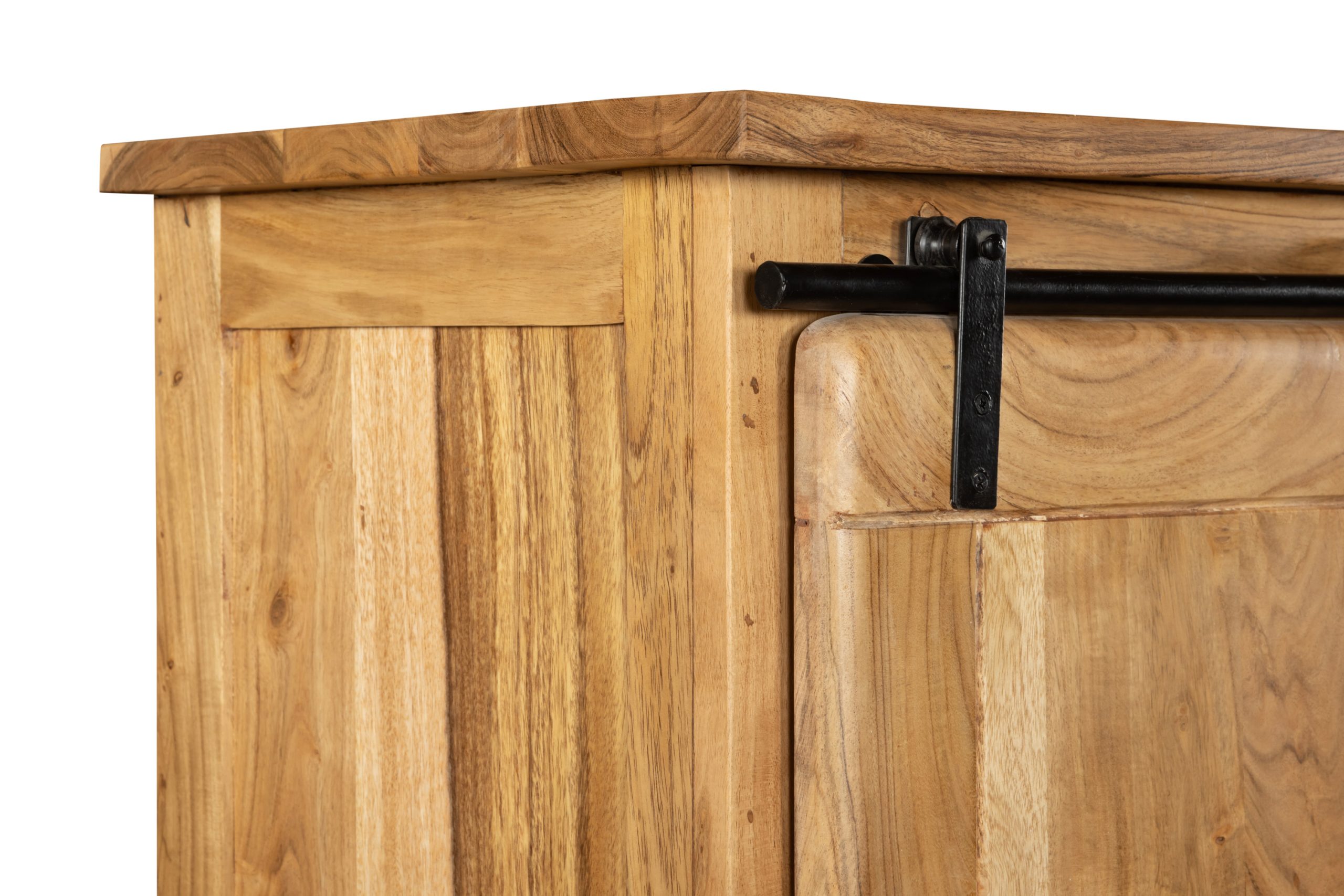 Kleiderschrank Akazienholz massiv natur Gusseisen-Griffe & Reling 100 x 175 x 45 cm LIBRO – Bild 6