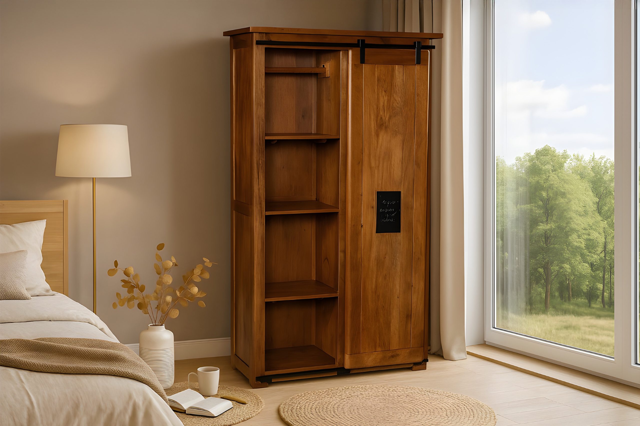 Kleiderschrank Akazienholz massiv nussbaum Gusseisen-Griffe & Reling 100 x 175 x 45 cm LIBRO