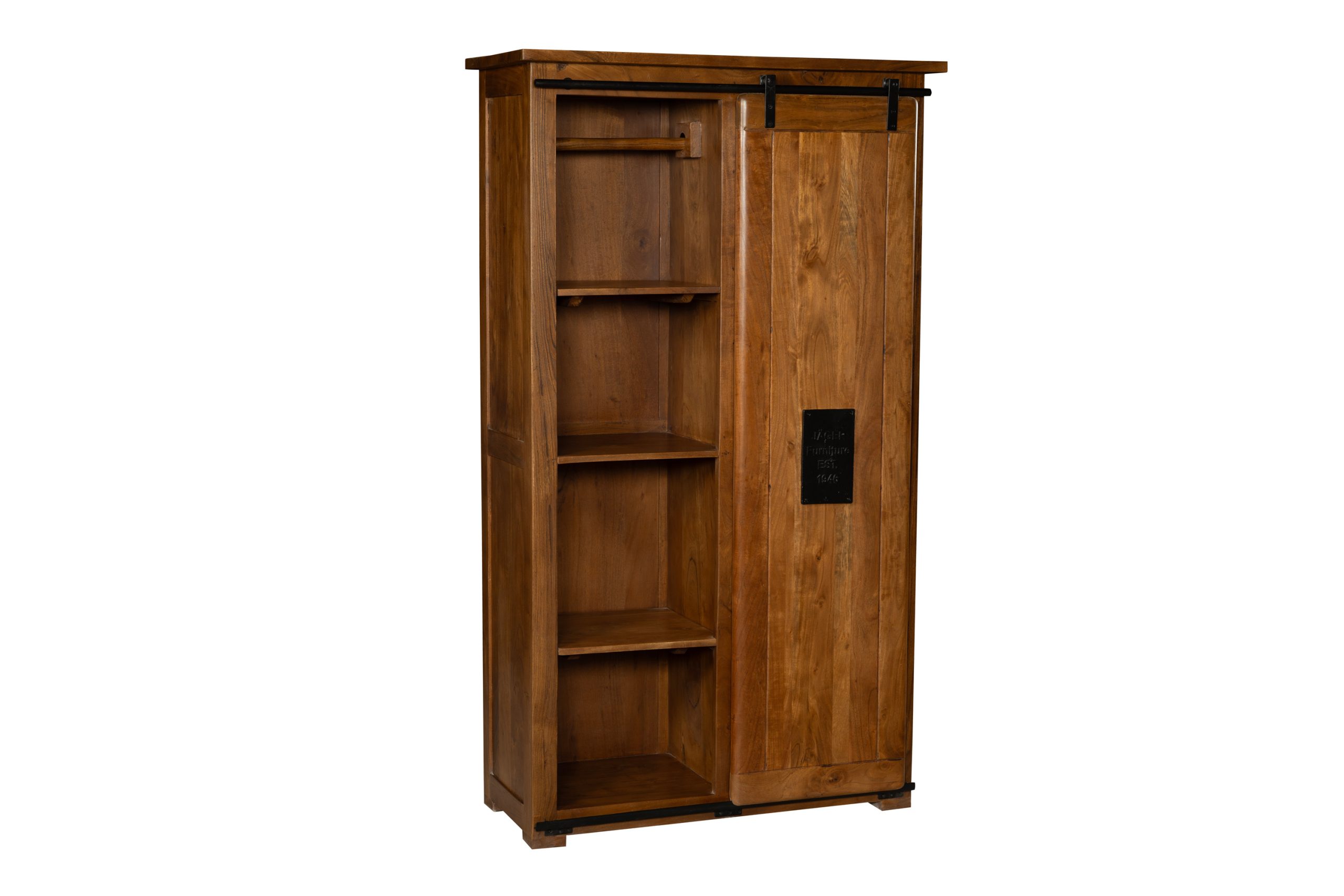 Kleiderschrank Akazienholz massiv nussbaum Gusseisen-Griffe & Reling 100 x 175 x 45 cm LIBRO – Bild 2