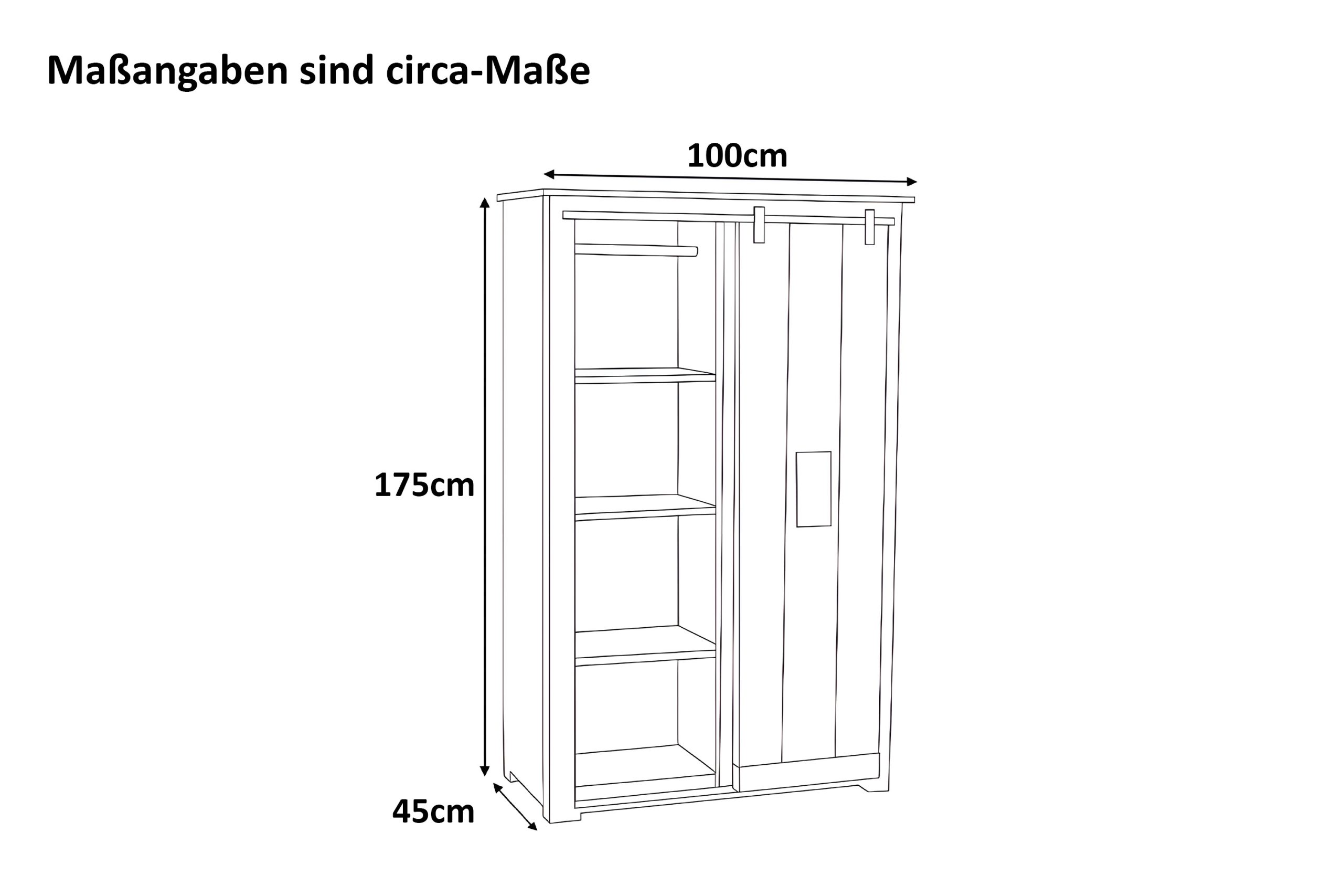 Kleiderschrank Akazienholz massiv nussbaum Gusseisen-Griffe & Reling 100 x 175 x 45 cm LIBRO – Bild 3