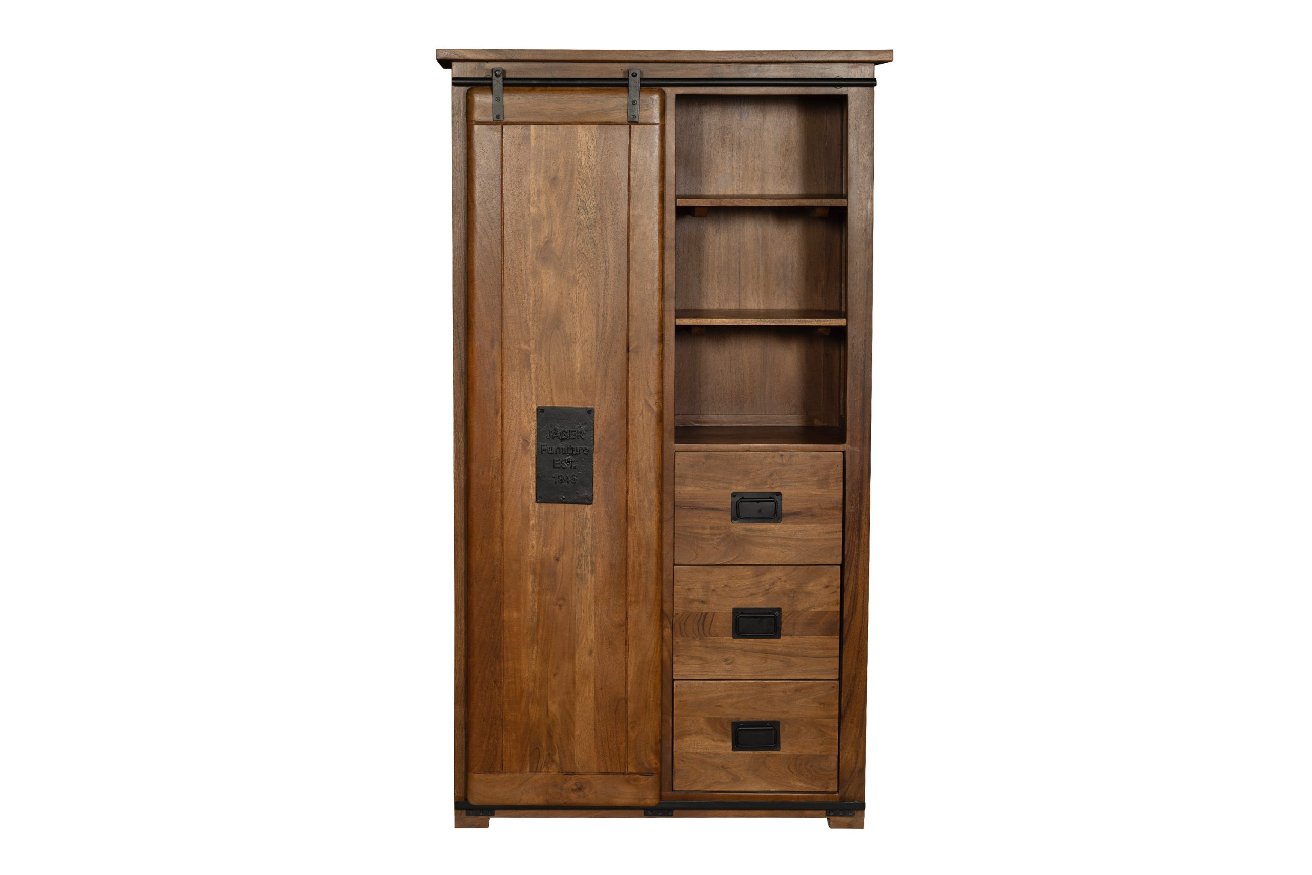 Kleiderschrank Akazienholz massiv nussbaum Gusseisen-Griffe & Reling 100 x 175 x 45 cm LIBRO – Bild 4