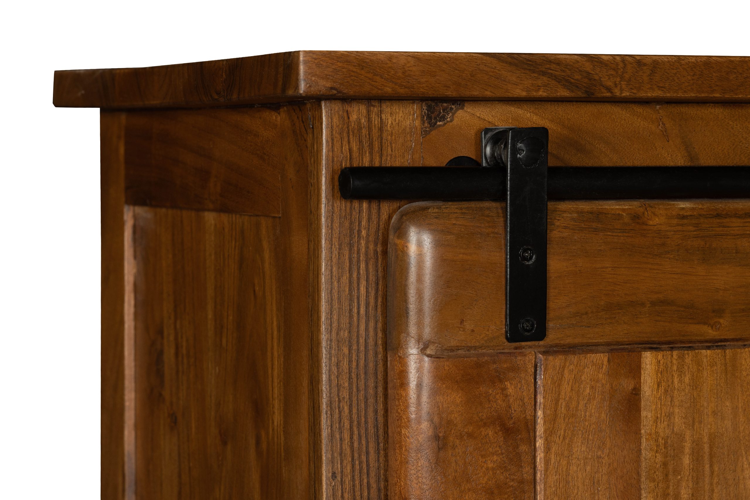 Kleiderschrank Akazienholz massiv nussbaum Gusseisen-Griffe & Reling 100 x 175 x 45 cm LIBRO – Bild 6