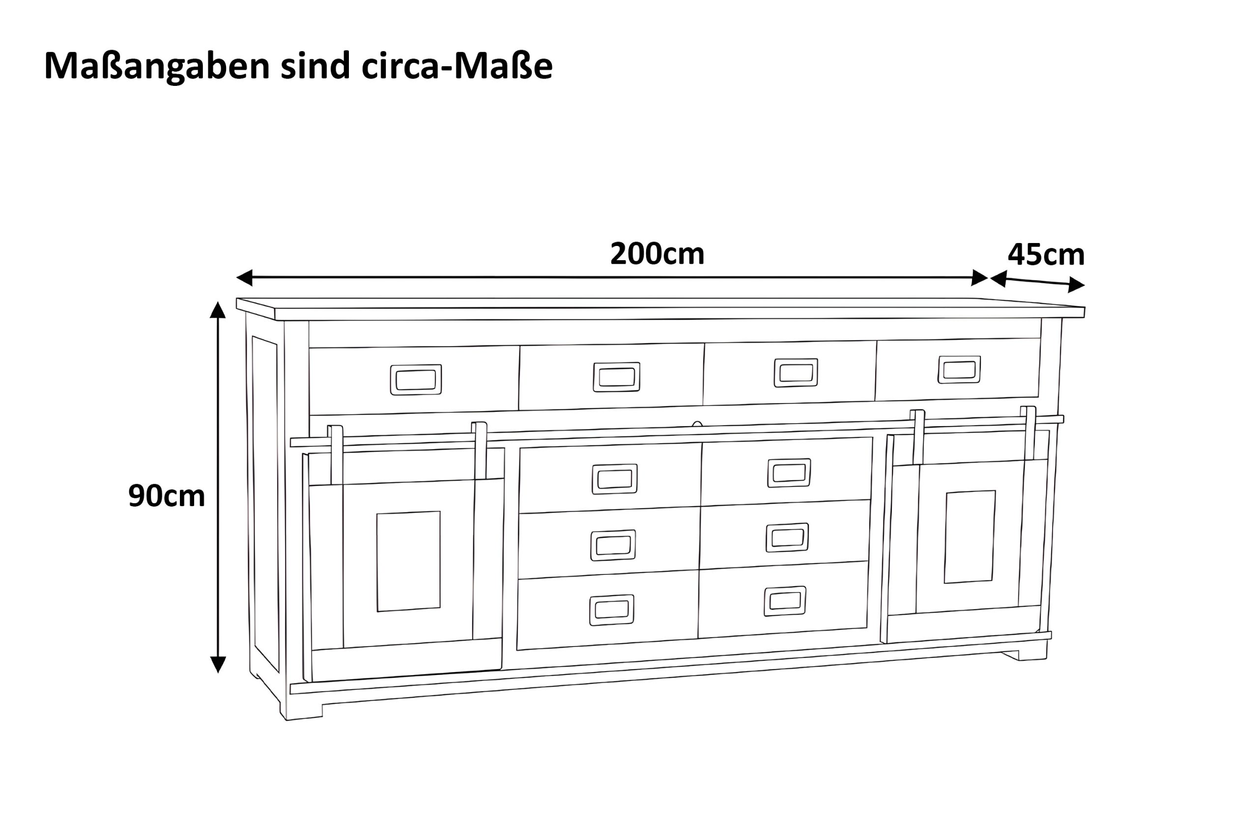 Sideboard Akazienholz massiv natur Kommode 200 x 90 x 45 cm LIBRO – Bild 3