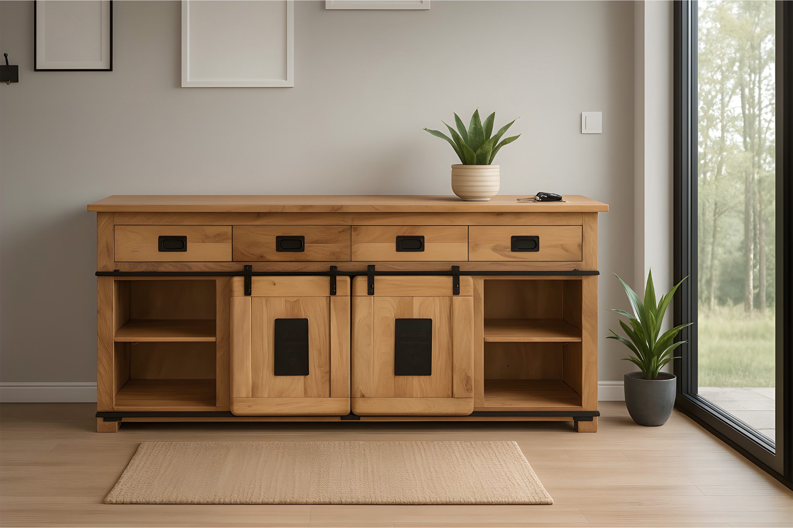 Sideboard Akazienholz massiv natur Kommode 200 x 90 x 45 cm LIBRO – Bild 4