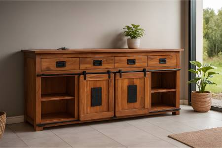 Sideboard Akazienholz massiv nussbaum Kommode 200 x 90 x 45 cm LIBRO